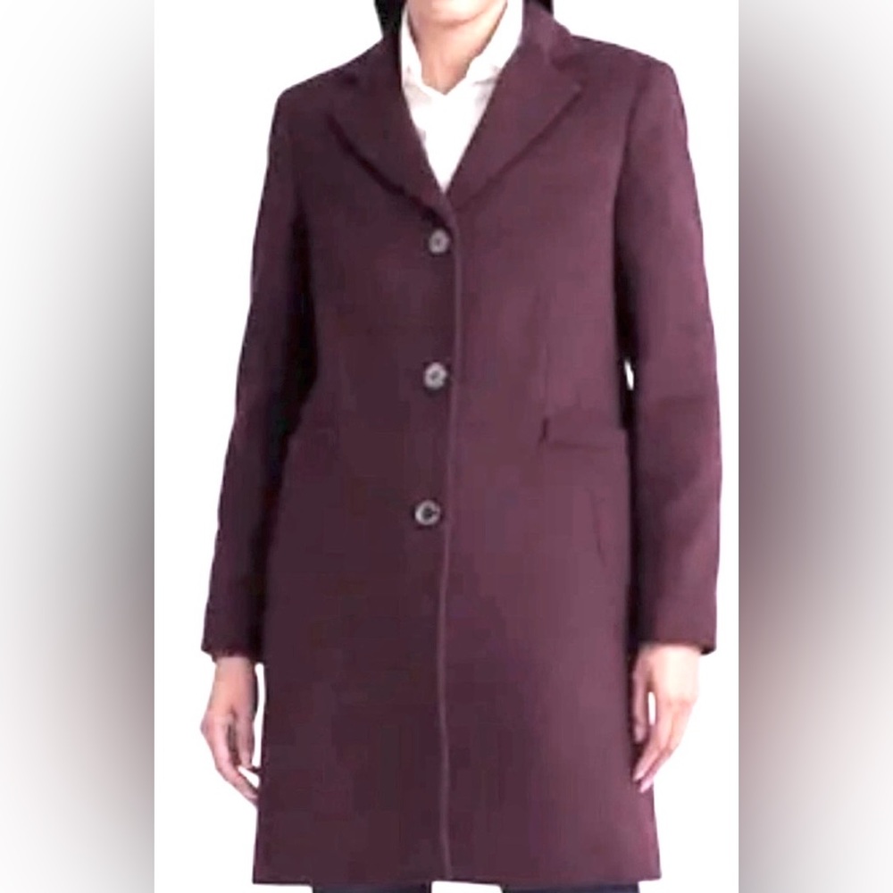 Ralph Lauren Wool Overcoat Notch Lapels Knee Length in Bordeaux Plus Size 22W
